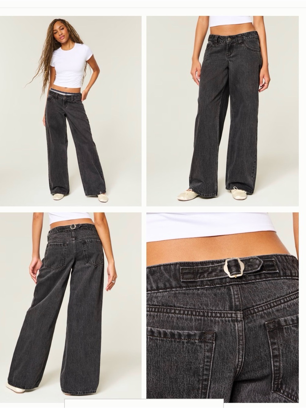 Hollister Andi Adjustable Waist Ultra Low-Rise Super Baggy Jeans - Washed Black